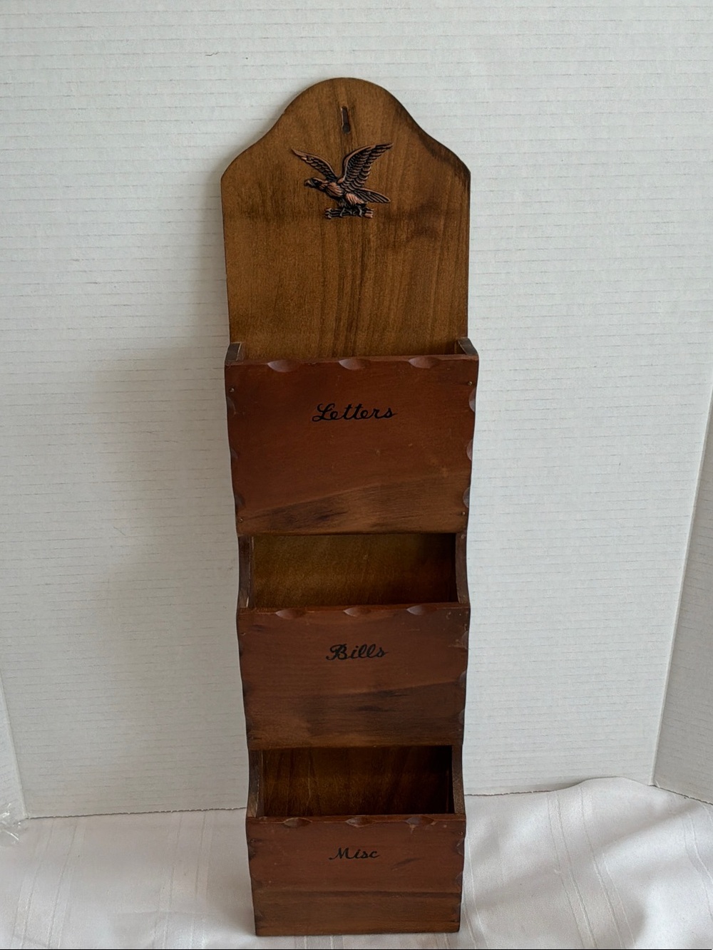 Vintage  wooden Wall Mail Organizer - Brown